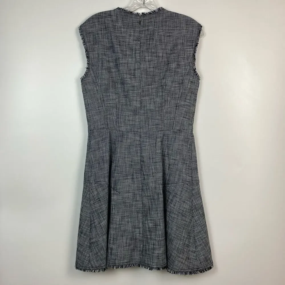 Rebecca Taylor Women's Sleeveless Slub Twill Dress Black and White Size 8 - Picture 8 of 11